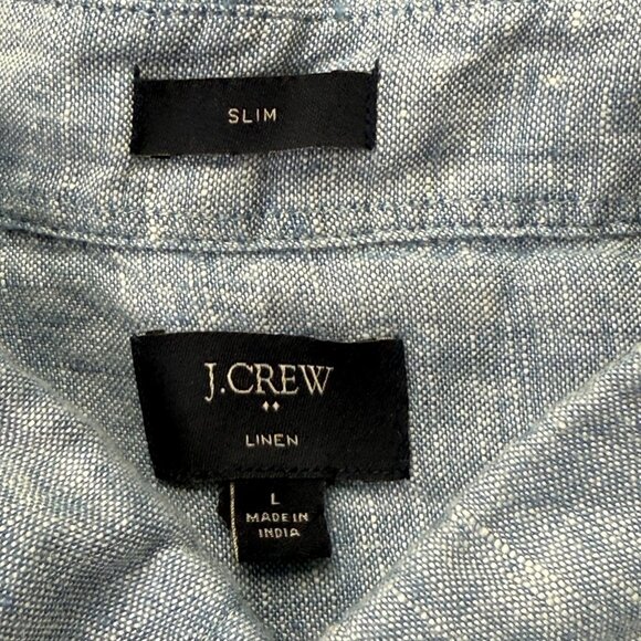 J.Crew Linen Button Up Shirt Men L Blue Solid Long Sleeve Slim Fit 46" - Picture 5 of 13